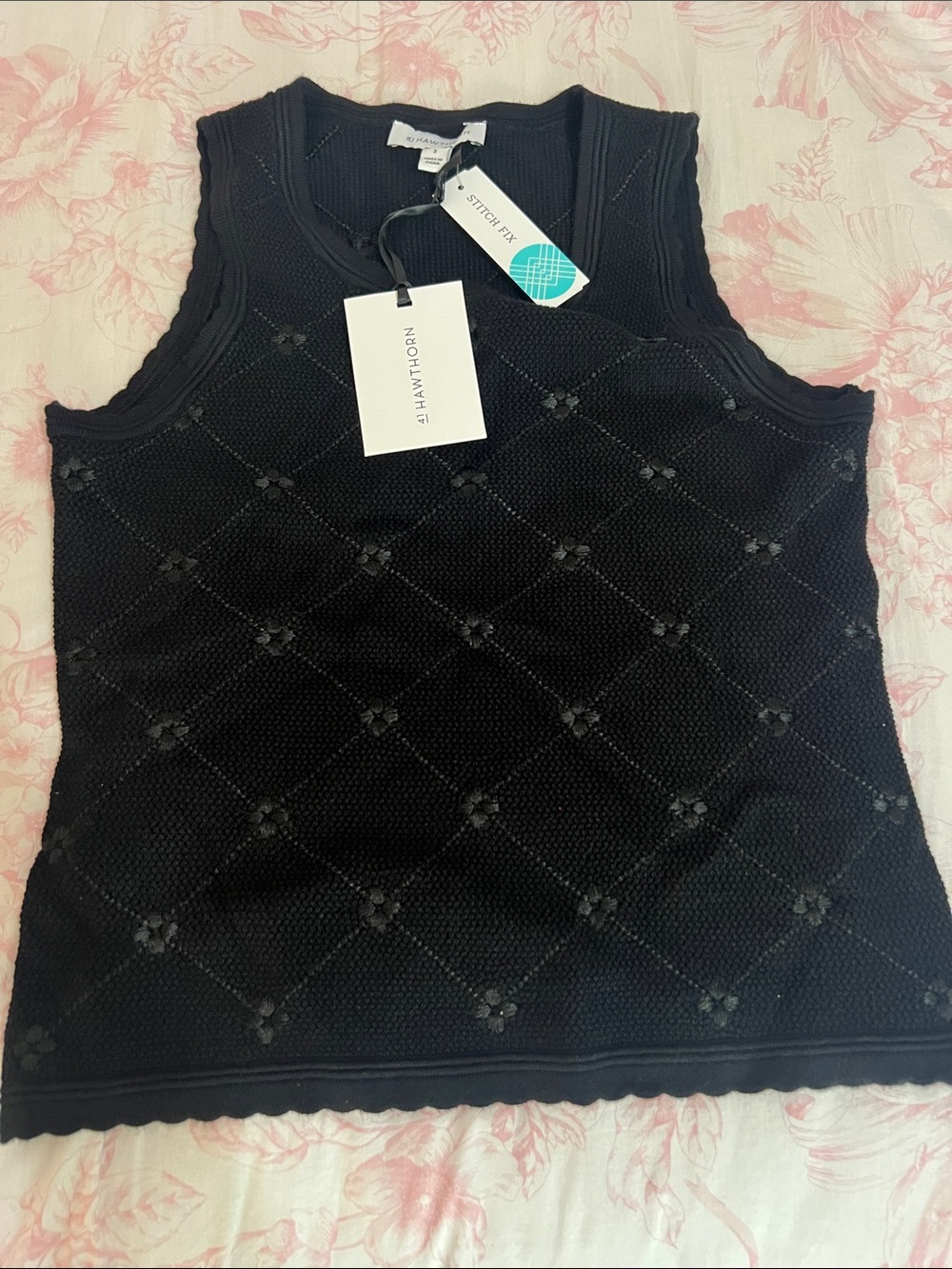 41 Hawthorn Black Diamond Eyelet Knit Tank